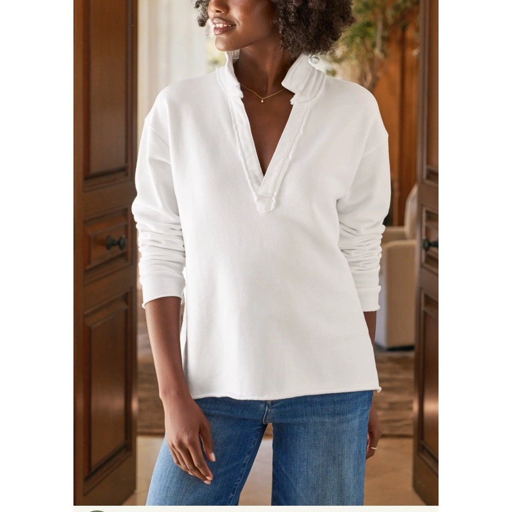 Frank & Eileen $238 Patrick Henley Pullover Triple Fleece White Sweater Coastal - Picture 1 of 8
